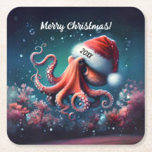 Schöner Oktopus in Weihnachtsmannmütze