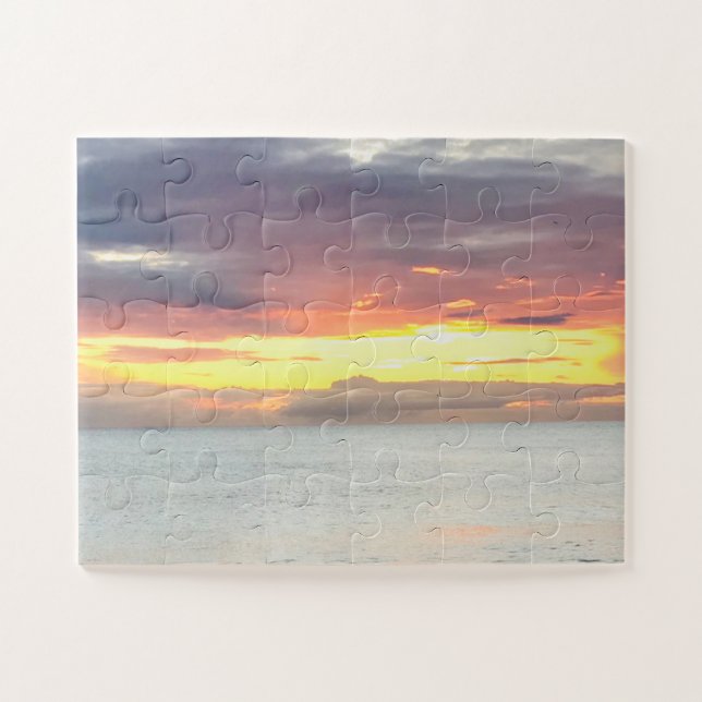 Schöner orange gelber Sonnenuntergang Sommerhimmel Puzzle (Horizontal)