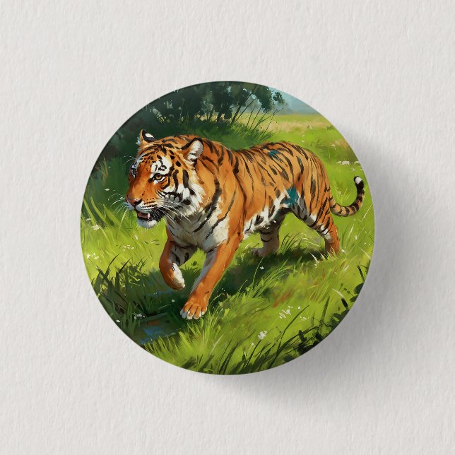 Schöner Orange Tiger Lauf in Dschungel Button (Vorderseite)