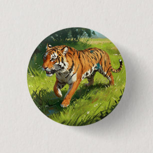 Schöner Orange Tiger Lauf in Dschungel Button