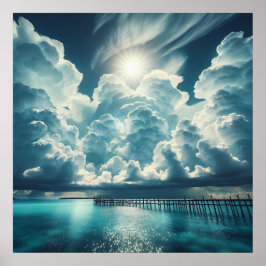 Schöner Ozean, Dock und florierende Wolken Poster