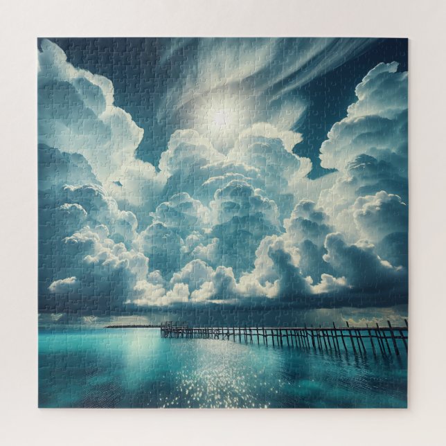 Schöner Ozean, Dock und florierende Wolken Puzzle (Vertikal)