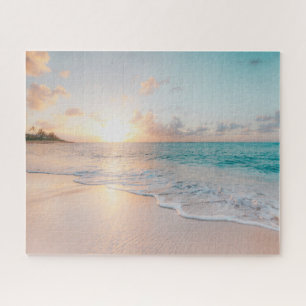 Schöner Ozean-Sonnenuntergang mit sanften Wellen F Puzzle