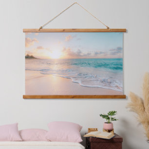 Schöner Ozean-Sonnenuntergang mit sanften Wellen Wandteppich Mit Holzrahmen