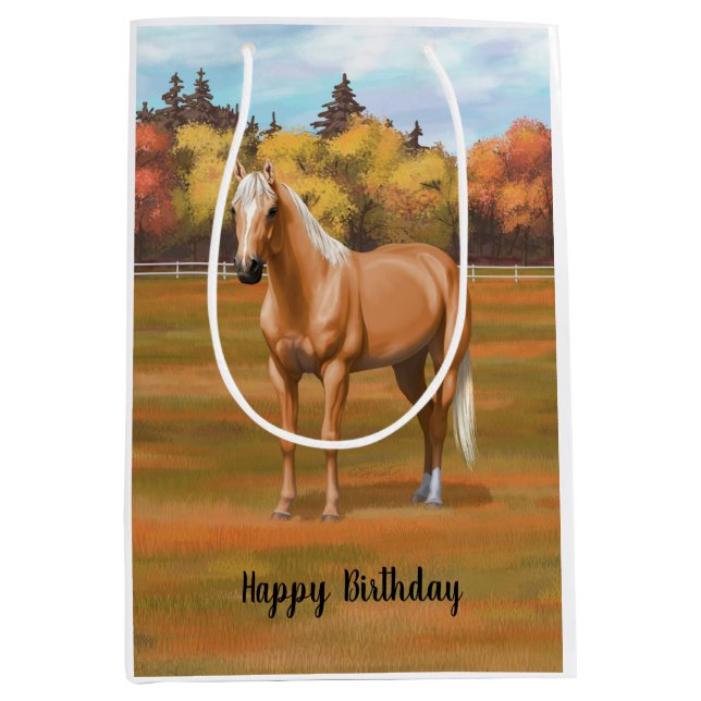 Schöner Palomino Quarter Reitstall Mittlere Geschenktüte (Vorderseite)