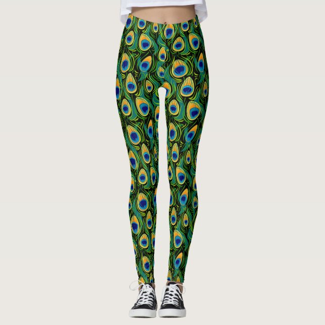 Schöner Peacock Feather Animal Print Plane Leggings (Vorderseite)