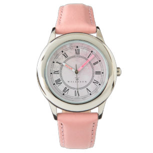 Schöner Personalisierter Marmor mit Rose Glitzer Armbanduhr