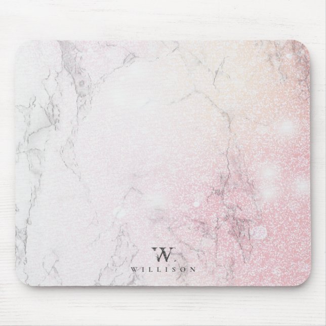 Schöner Personalisierter Marmor mit Rose Glitzer Mousepad (Vorne)
