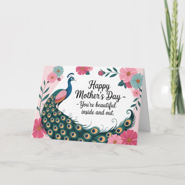 Schöner Pfau Blumen Muttertag  Karte (Vorderseite)