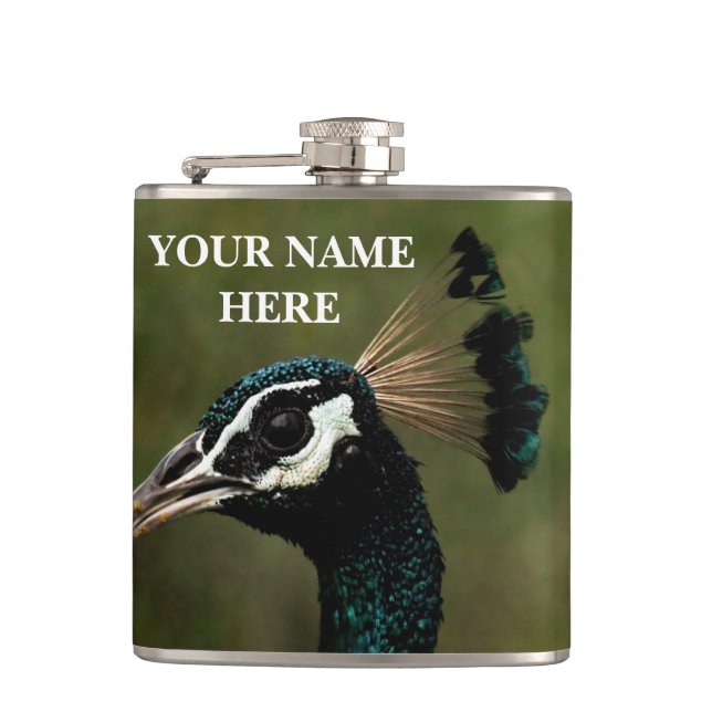 Schöner Pfau Flachmann (Vorderseite)
