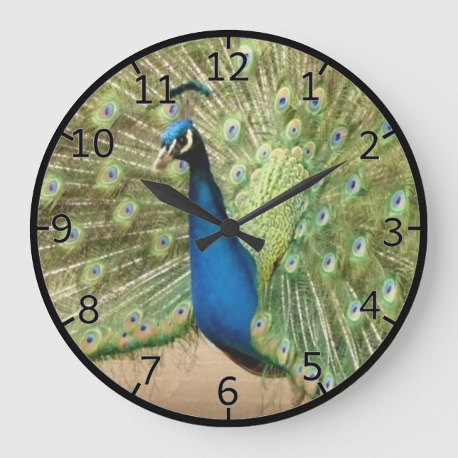 Schöner Pfau Große Wanduhr (Vorderseite)