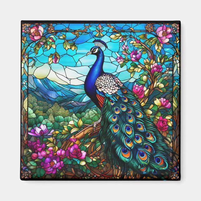 Schöner Pfau im Blumengarten Magnet (Vorne)
