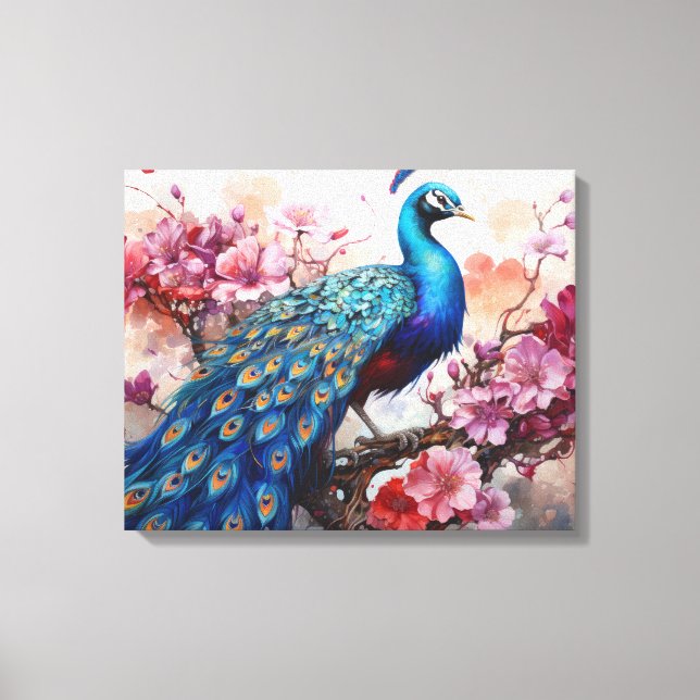 Schöner Pfau mit Blume Leinwanddruck (Vorderseite)