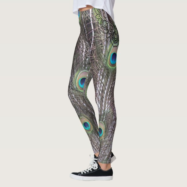 Schöner Pfau mit offenem Schwanz Leggings (Links)