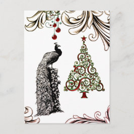 Schöner Pfau und Christbaum Feiertagspostkarte