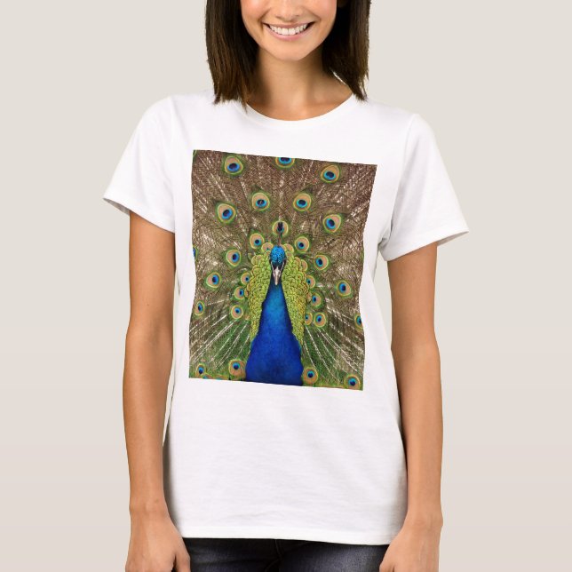 Schöner Pfau- und Schwanzfederdruck T-Shirt (Vorderseite)