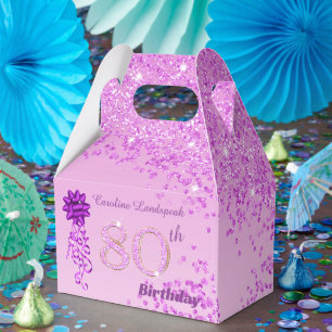Schöner Pink Glitzer & Ribbon 80. Geburtstag Geschenkschachtel