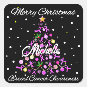Schöner Pink Ribbon Weihnachtsbaum Quadratischer Aufkleber