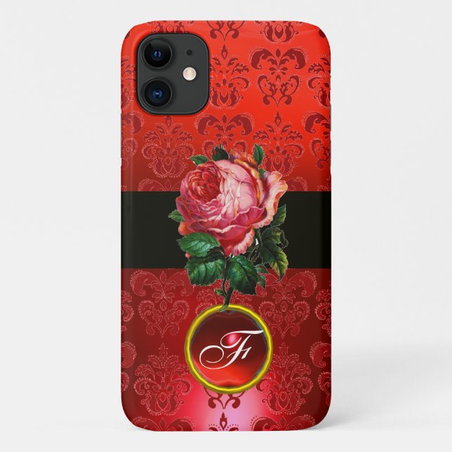 SCHÖNER PINK ROSE RED BLACK DAMASK RUBY MONOGRAMM Case-Mate iPhone HÜLLE (Rückseite)