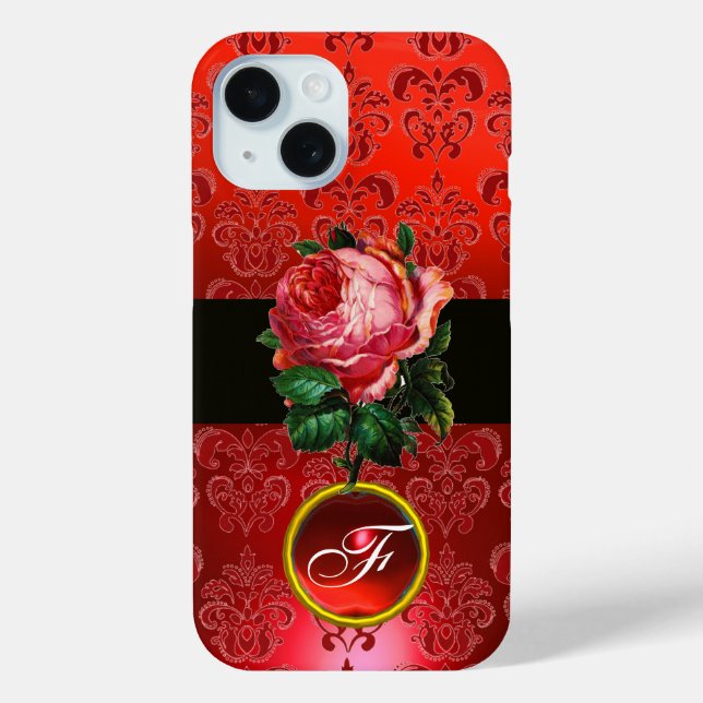 SCHÖNER PINK ROSE RED BLACK DAMASK RUBY MONOGRAMM Case-Mate iPhone HÜLLE (Rückseite)