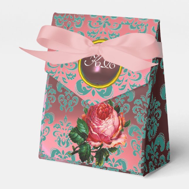 SCHÖNER PINKROSE, AQUAMARINER BLAUER DAMASK GEM MO GESCHENKSCHACHTEL (Vorderseite)