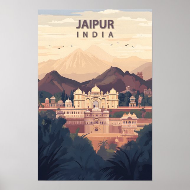 Schöner Platz Jaipur Indien Illustrationsreise Poster (Vorne)