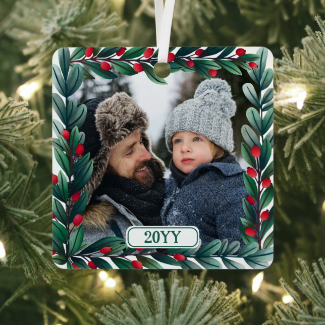 Schöner Platz Weihnachtskranz Foto & Jahr hinzufüg Ornament Aus Metall (InSitu)