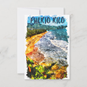 Schöner Puerto Rico Wasserfarbenstrand Karte