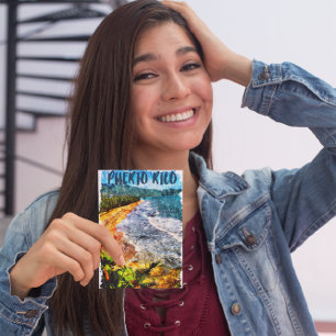 Schöner Puerto Rico Wasserfarbenstrand Postkarte