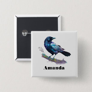 Schöner Rabe auf einem Baumzweig Button