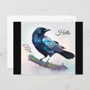 Schöner Rabe auf einem Baumzweig Postkarte