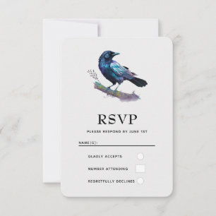 Schöner Rabe auf einem Baumzweig RSVP Karte