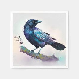 Schöner Rabe auf einem Baumzweig Serviette