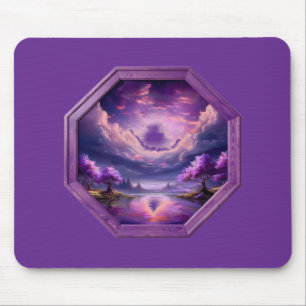 Schöner Rahmen Lila Landschaft mit Spiegelungen  Mousepad