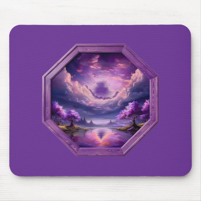 Schöner Rahmen Lila Landschaft mit Spiegelungen  Mousepad (Vorne)