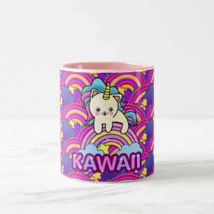 Schöner Regenbogen Hübsch Kawaii Einicorn Katze Zweifarbige Tasse