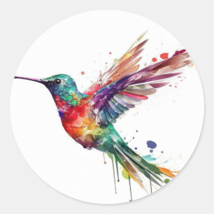 Schöner Regenbogen-Hummingvogel mit Spritzer-Effek Runder Aufkleber