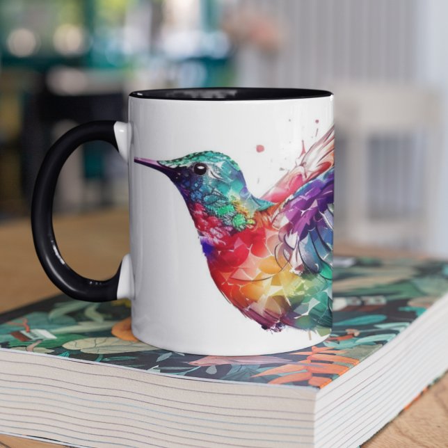 Schöner Regenbogen-Hummingvogel mit Spritzer-Effek Zweifarbige Tasse (Colorful hummingbird on two toned coffee mug for hummingbird lovers. )