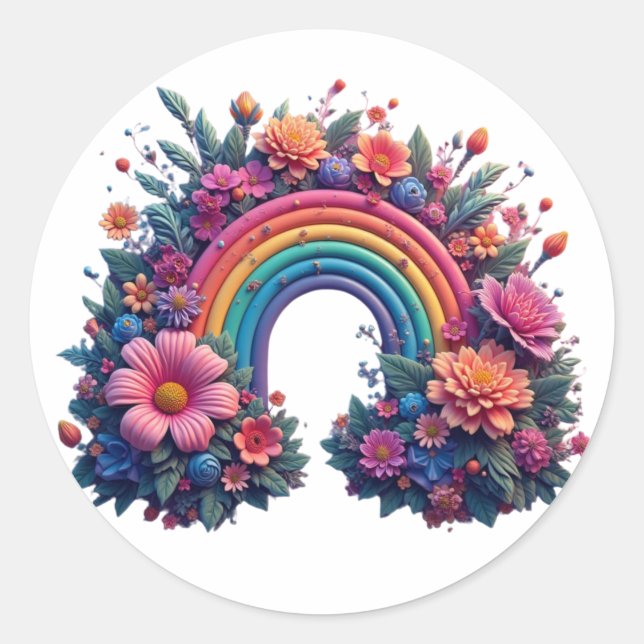 Schöner Regenbogen mit pastellfarbenen Blume Runder Aufkleber (Vorderseite)