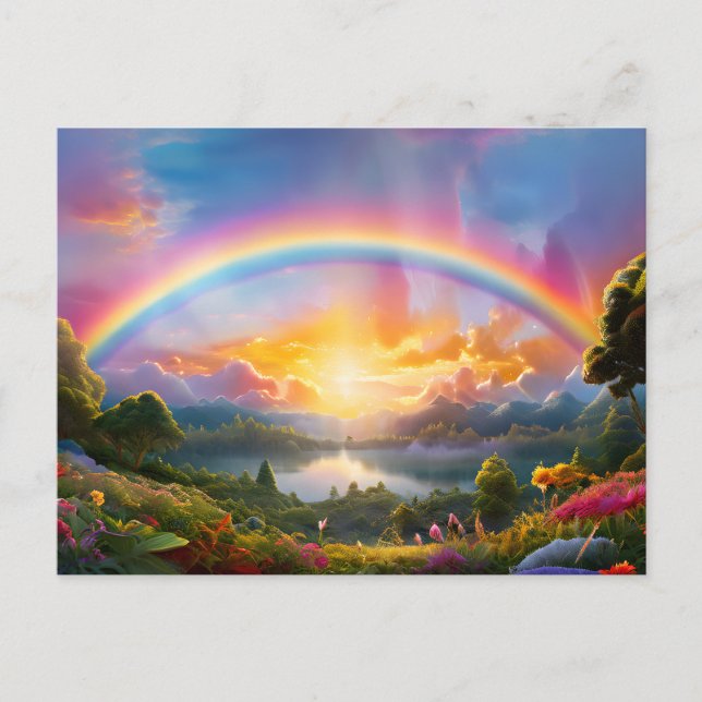 Schöner Regenbogen und See  Postkarte (Vorderseite)