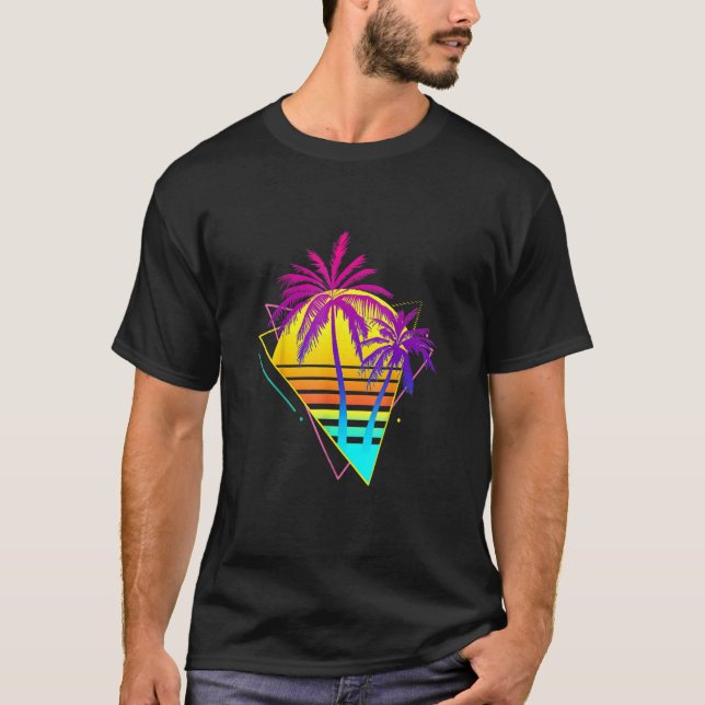 Schöner Retro 80er 90er Vaporwave Tropical Sunset T-Shirt (Vorderseite)