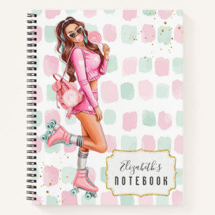 Schöner Roller Skater Pink School Notebook Notizbuch