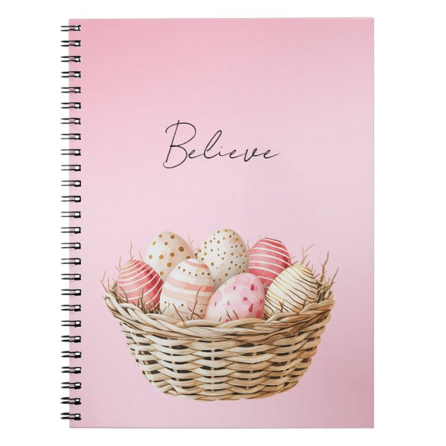 Schöner rosa Creme-Frühlingsblumen-Oster-Eier-Korb Notizblock (Vorderseite)