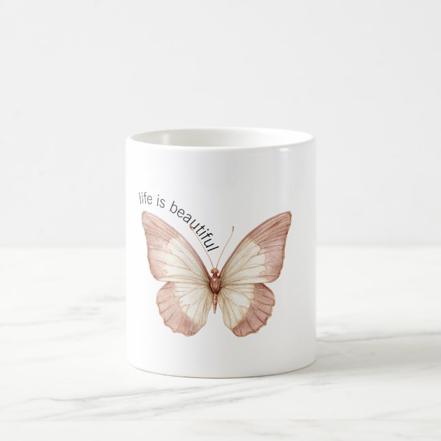 Schöner Rosa Creme Schmetterling Kaffeetasse (Mittel)