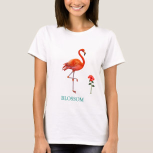 Schöner rosa Flamingovogel und rote Hibiskusblume T-Shirt