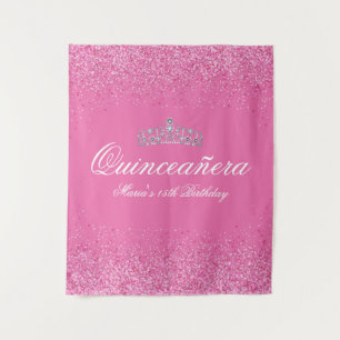 Schöner rosa Glitzer Quinceanera Wandteppich