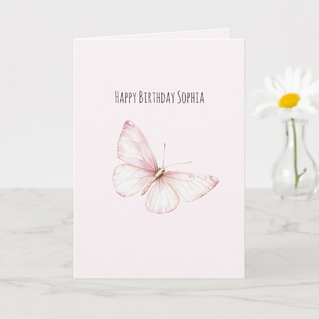 Schöner Rosa Schmetterling Geburtstag Karte (Kleine Pflanze)