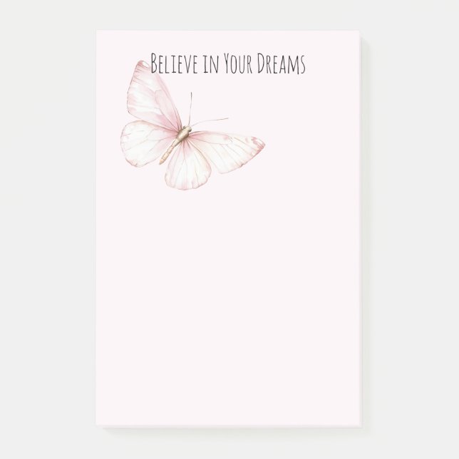 Schöner Rosa Schmetterling Glaub an Träume Post-it Klebezettel (Vorderseite)