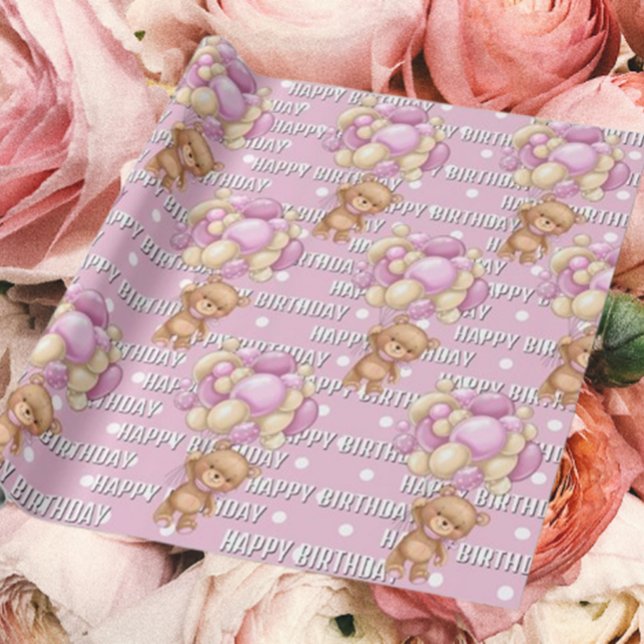schöner rosa Teddy Geburtstag Geschenkpapier (Transform your gifts with our enchanting teddy bear wrapping paper! )
