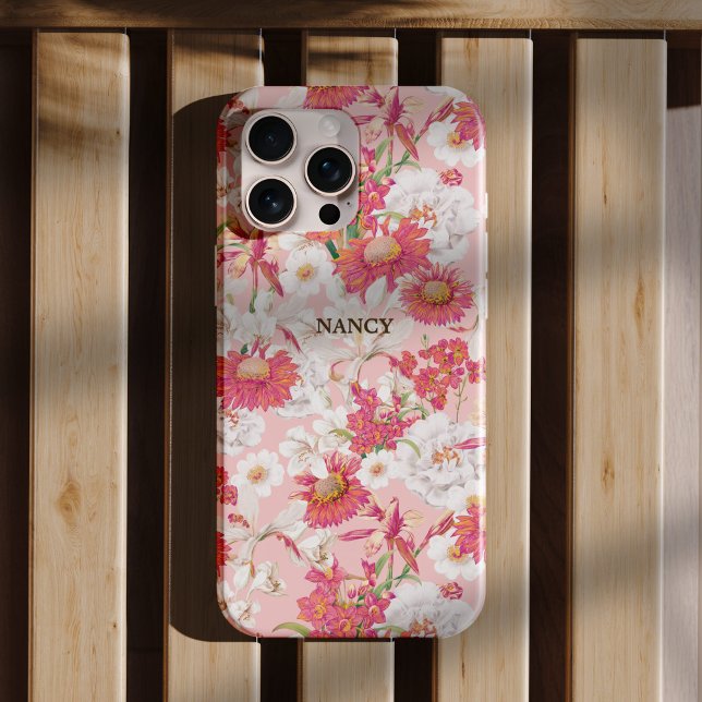Schöner rosafarbener botanischer Garten Name Custo Case-Mate iPhone Hülle (The pretty, beautiful botanical garden blooming in spring in pink color tone on custom phone case)